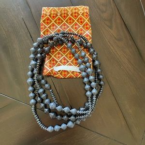 Noonday long paper-beads necklace. Blue-ish gray